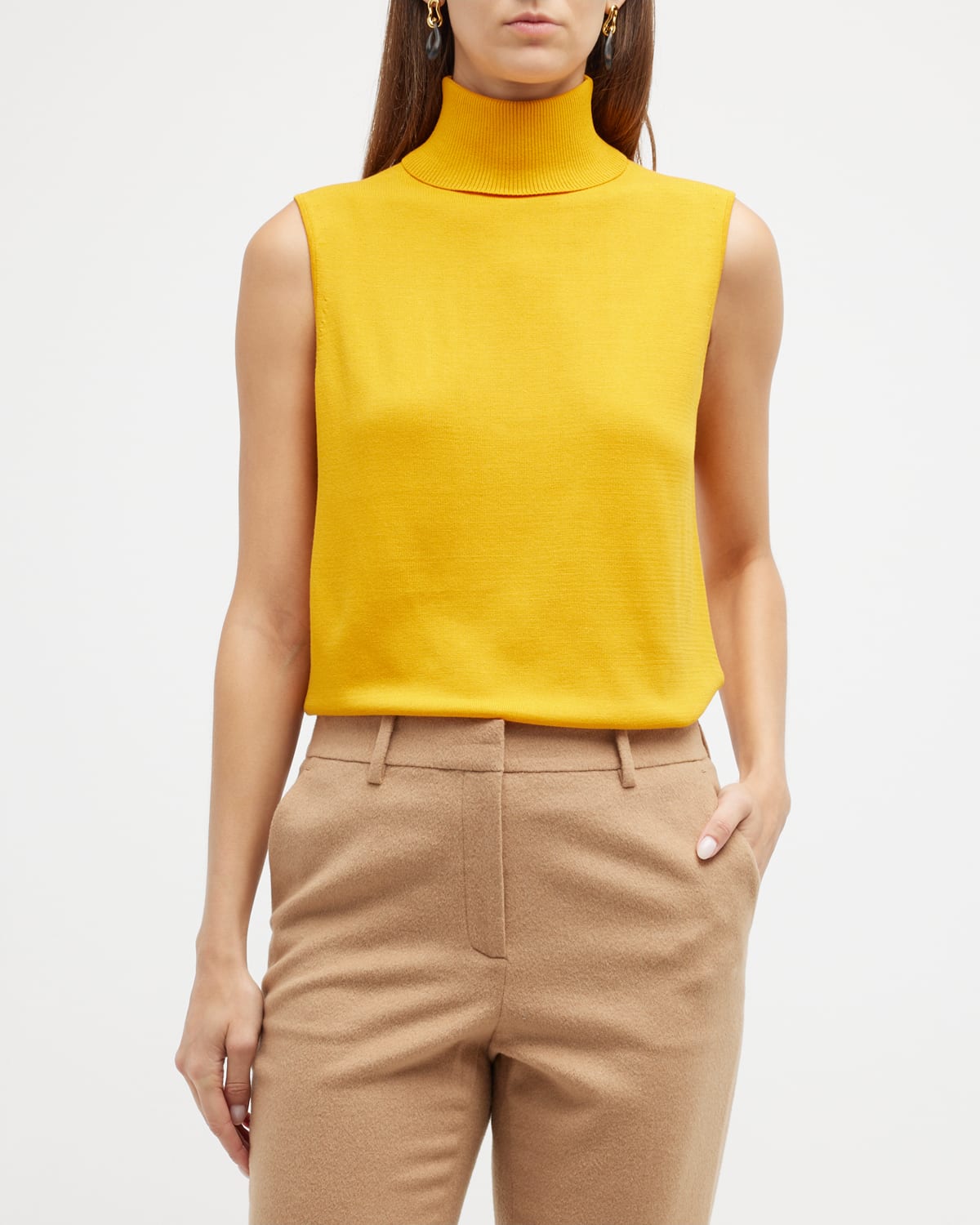 Lafayette 148 Matte Crepe Sleeveless Turtleneck Shell In Dandelion