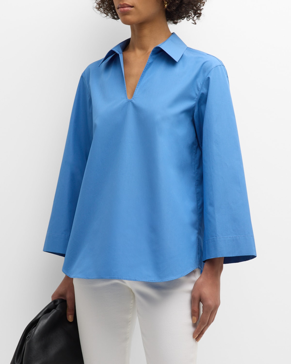Lafayette 148 Bracelet-sleeve Pullover Shirt In Delphinium Blue