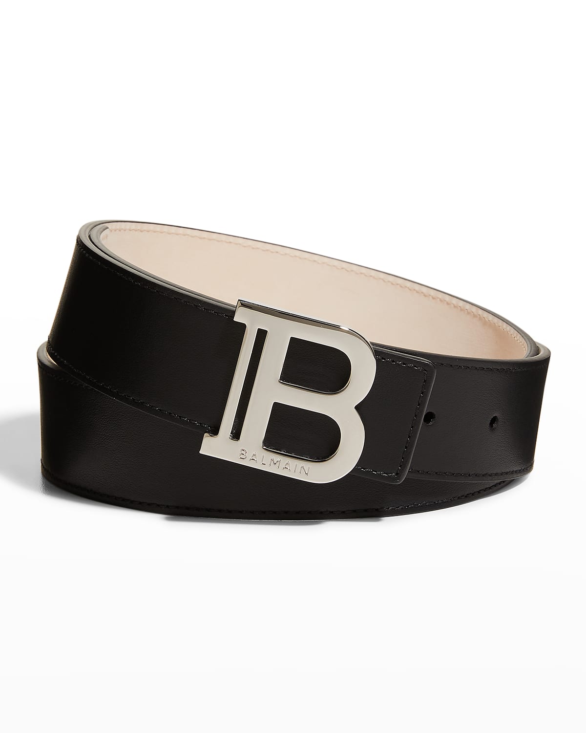 Balmain Men's B-buckle Calfskin Belt In Black