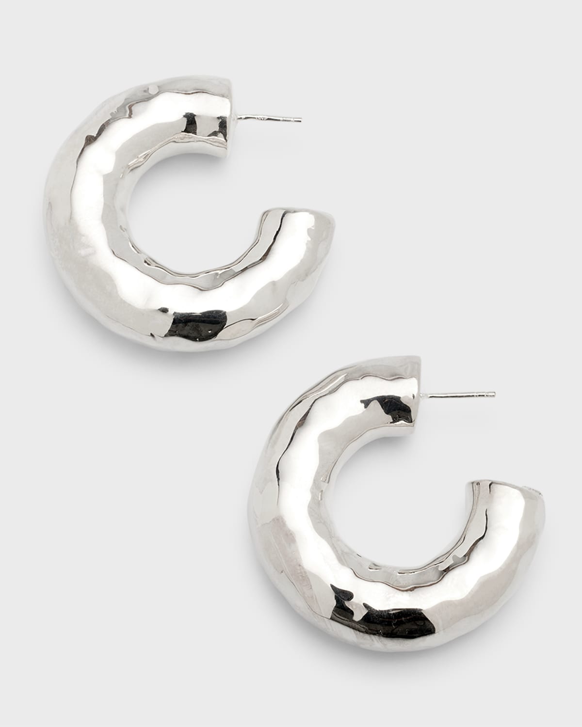 Shop Ippolita Hammered Medium Hoop Earrings In Sterling Silver