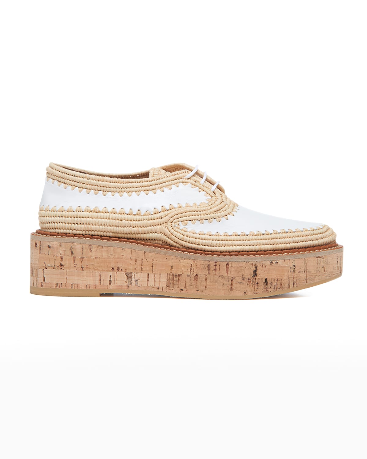 Gabriela Hearst X Clergerie Louis Raffia-trimmed Platform Derby Shoes In White/beige