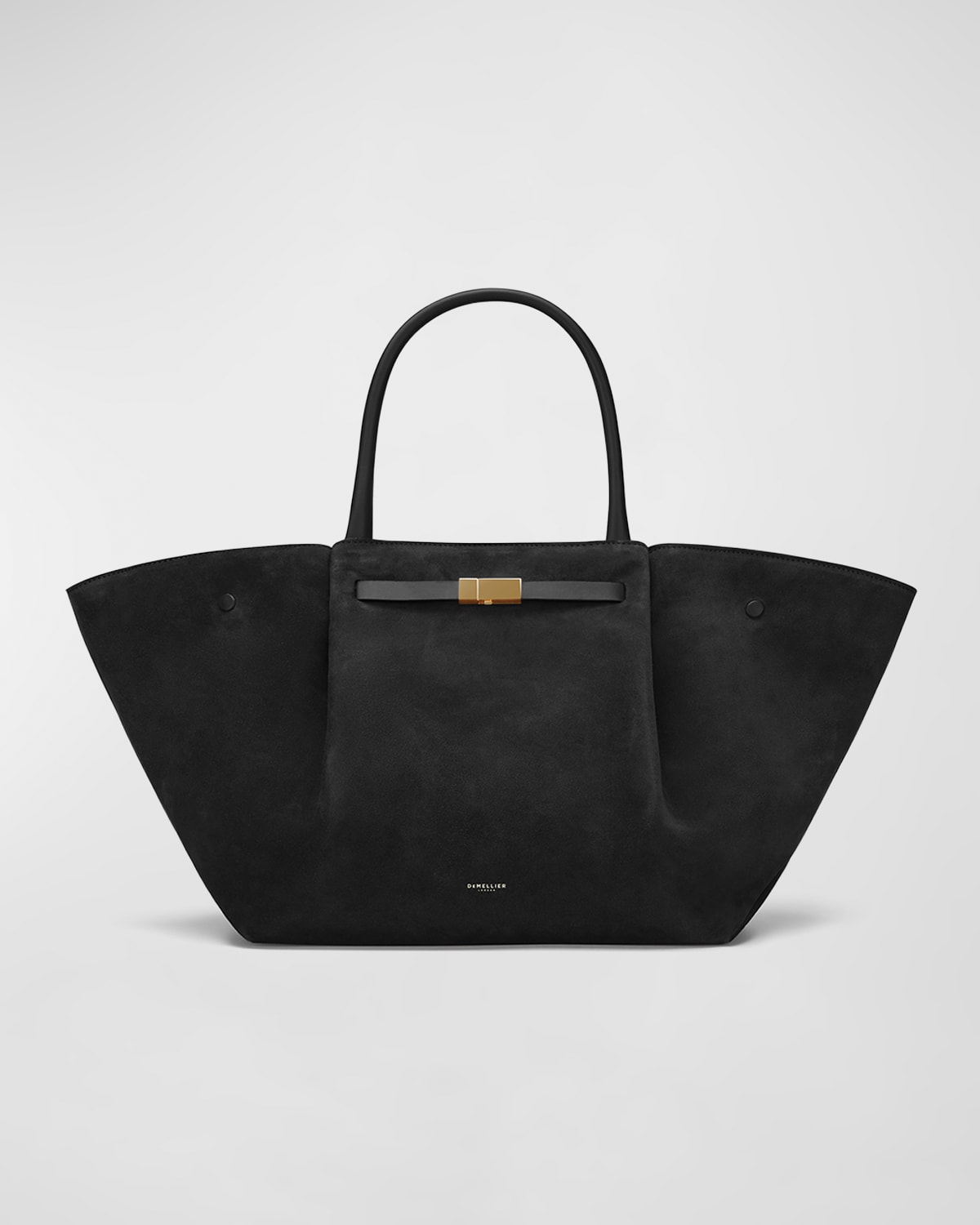 Demellier New York Calf Leather Tote Bag In Black Suede Black
