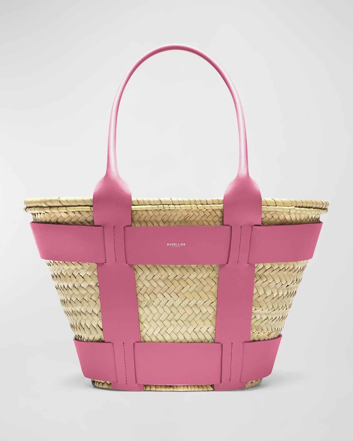 Demellier Santorini Caged Raffia Tote Bag In Natural Raffia Pi