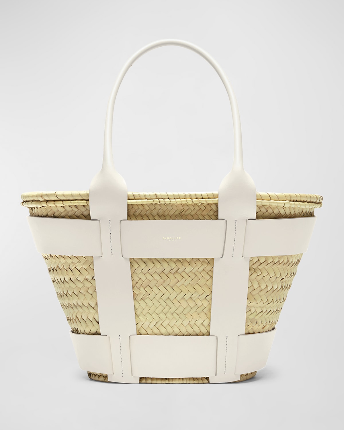 Demellier Santorini Caged Raffia Tote Bag In White