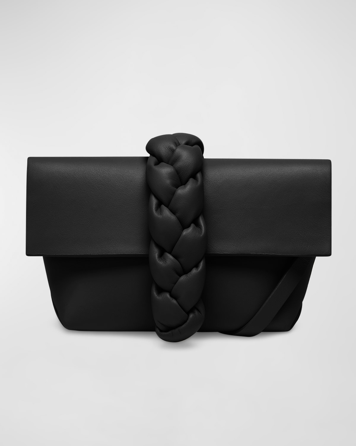 Demellier Verona Mini Braided Leather Crossbody Bag In Black Smooth