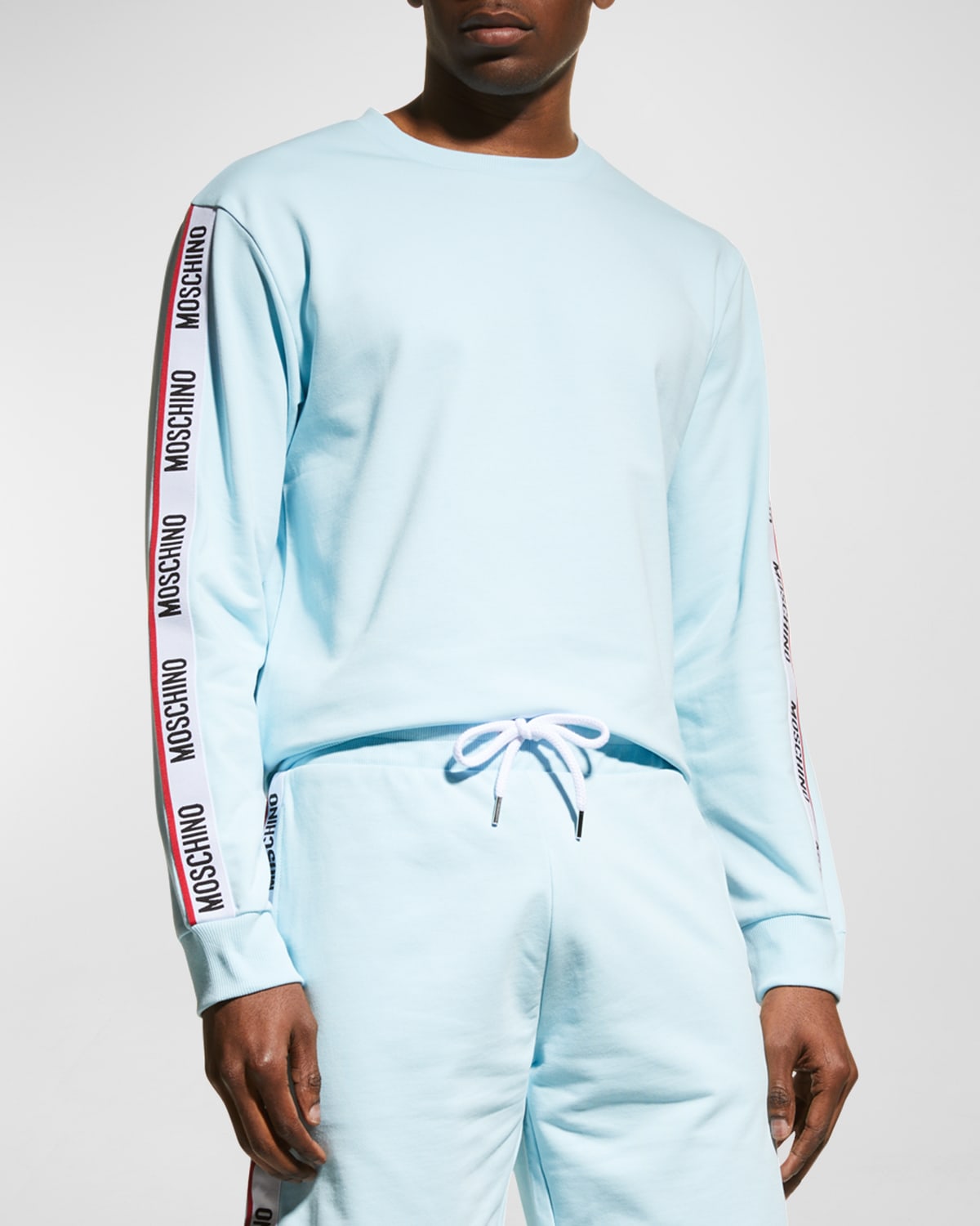 Shop Moschino Men's Logo-tape Crew Sweatshirt In Light Blue