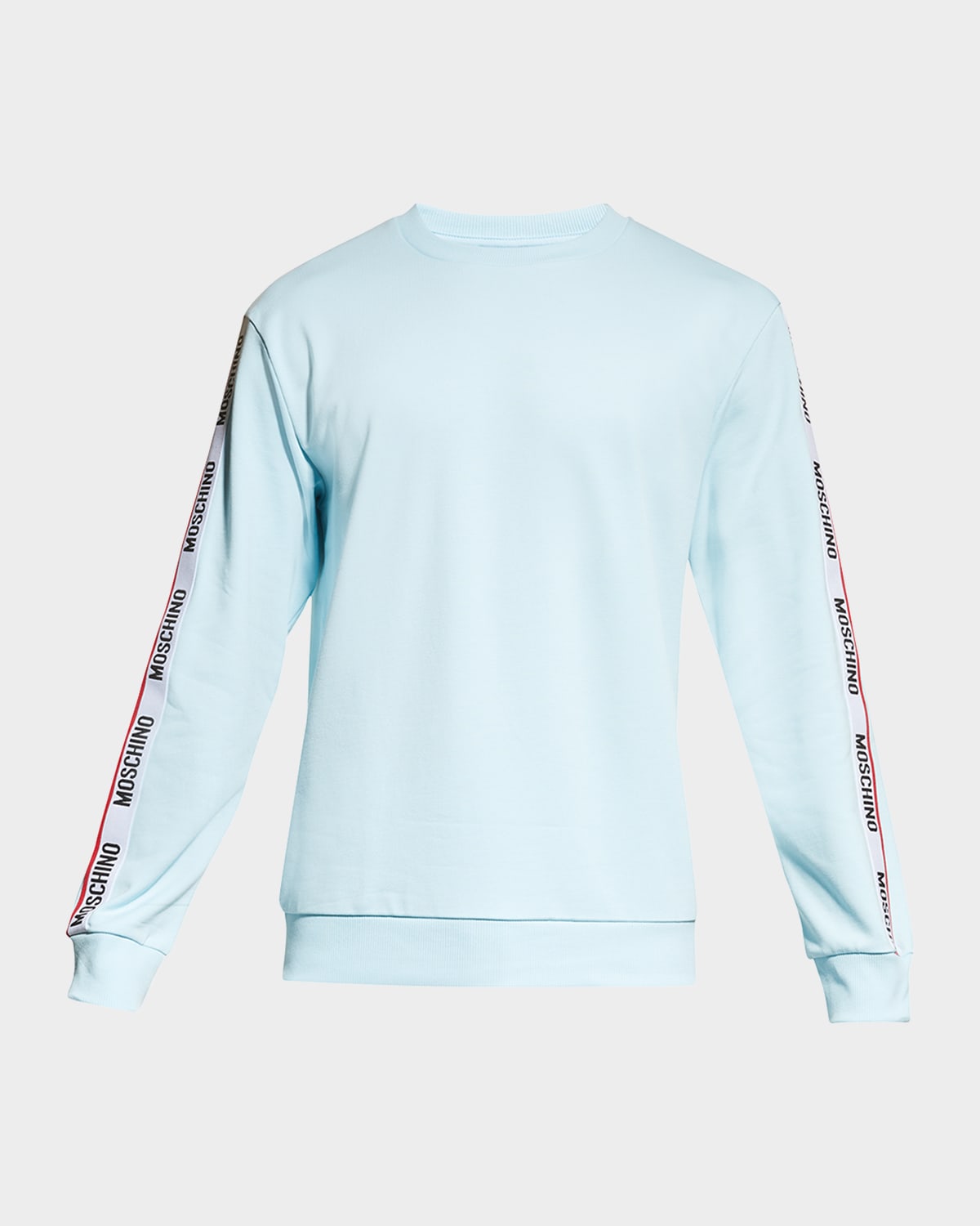 Shop Moschino Men's Logo-tape Crew Sweatshirt In Light Blue