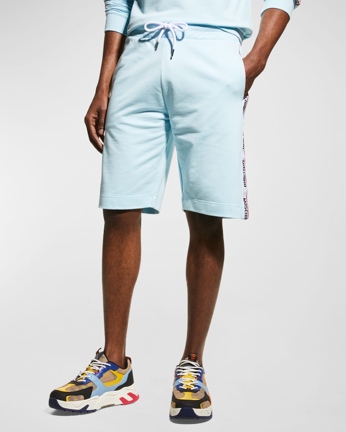 Shop Moschino Men's Logo-tape Sweat Shorts In Light Blue