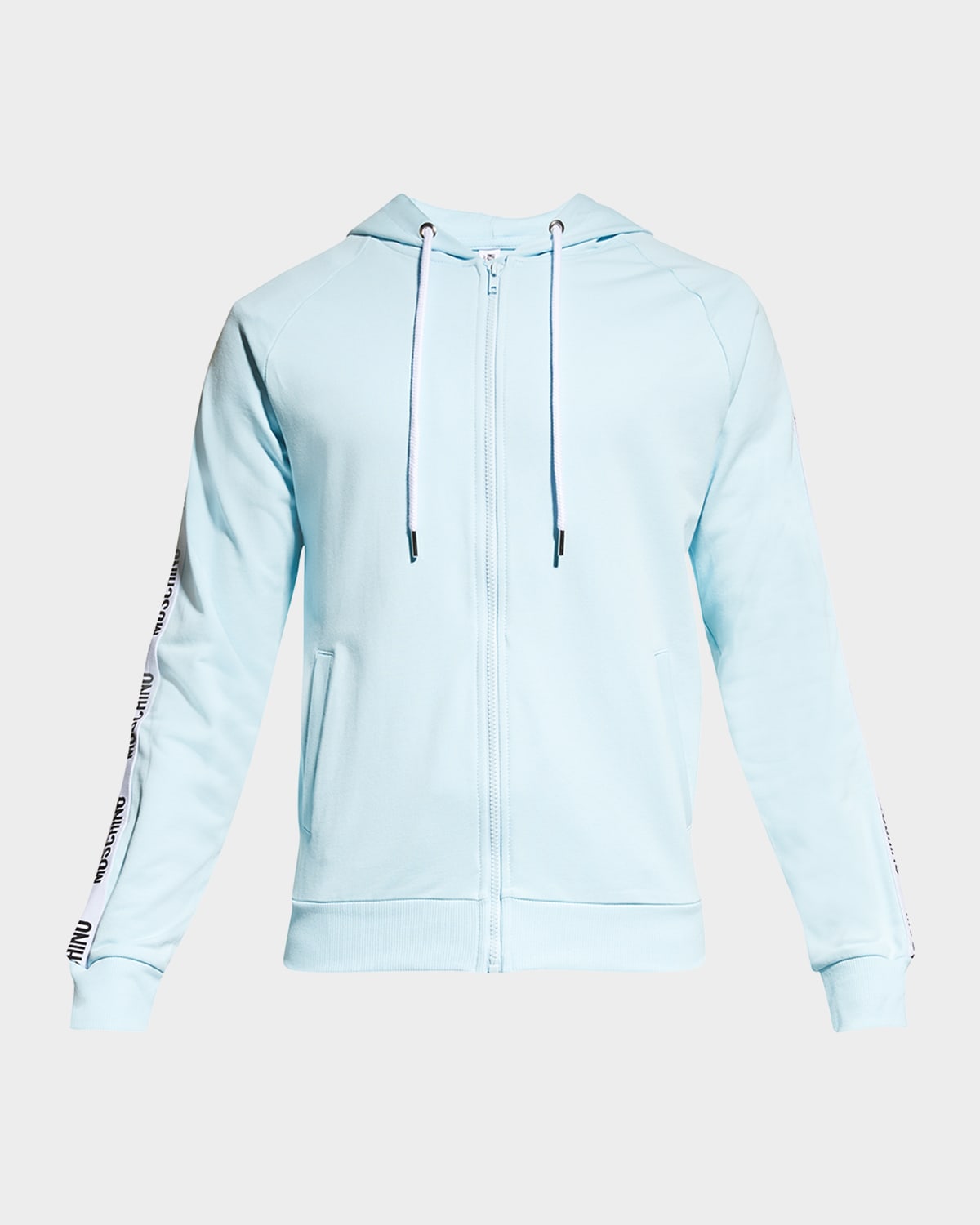 Shop Moschino Men's Logo-tape Zip Hoodie In Light Blue