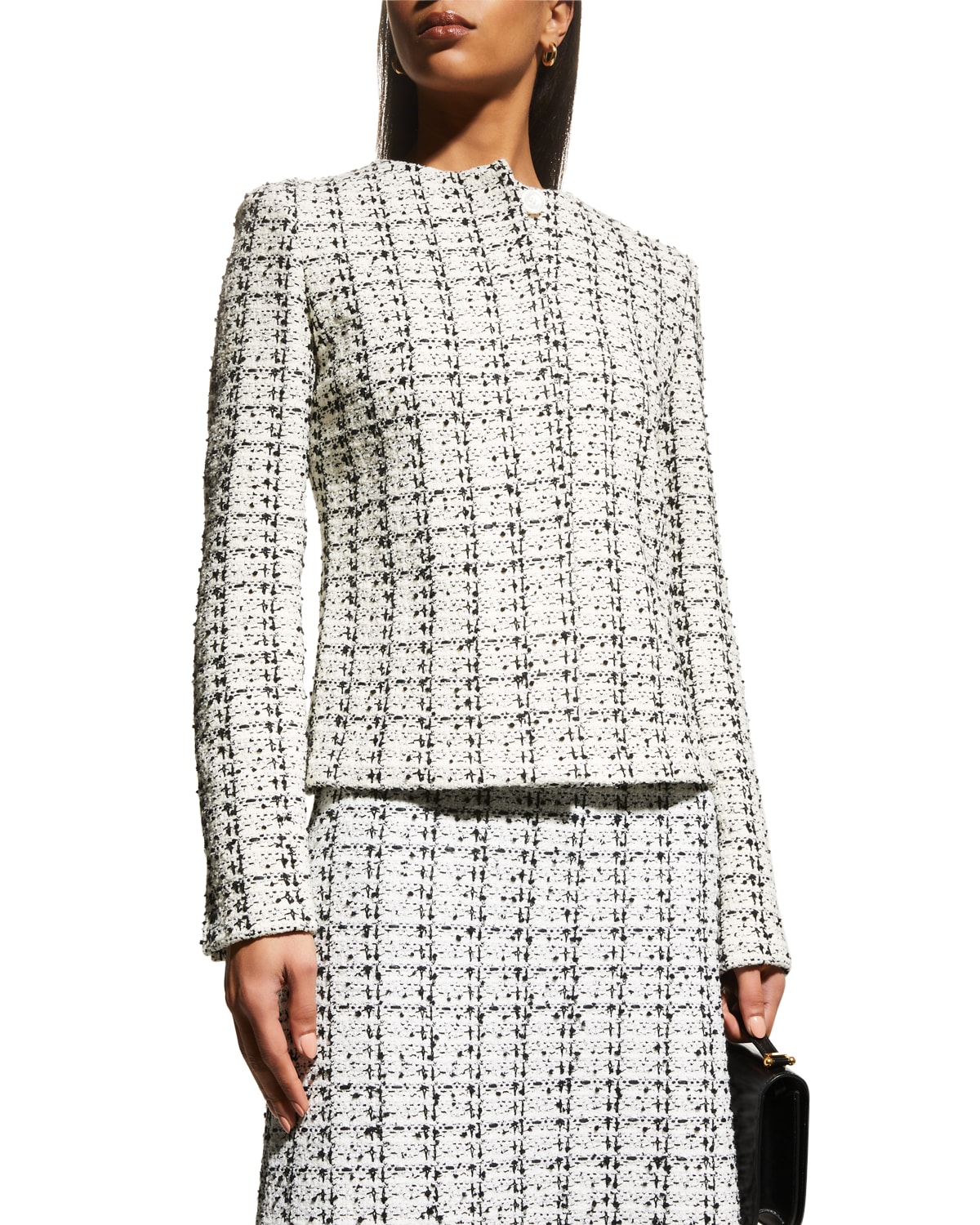 St John Textured Plaid Tweed Knit Jacket In Multi