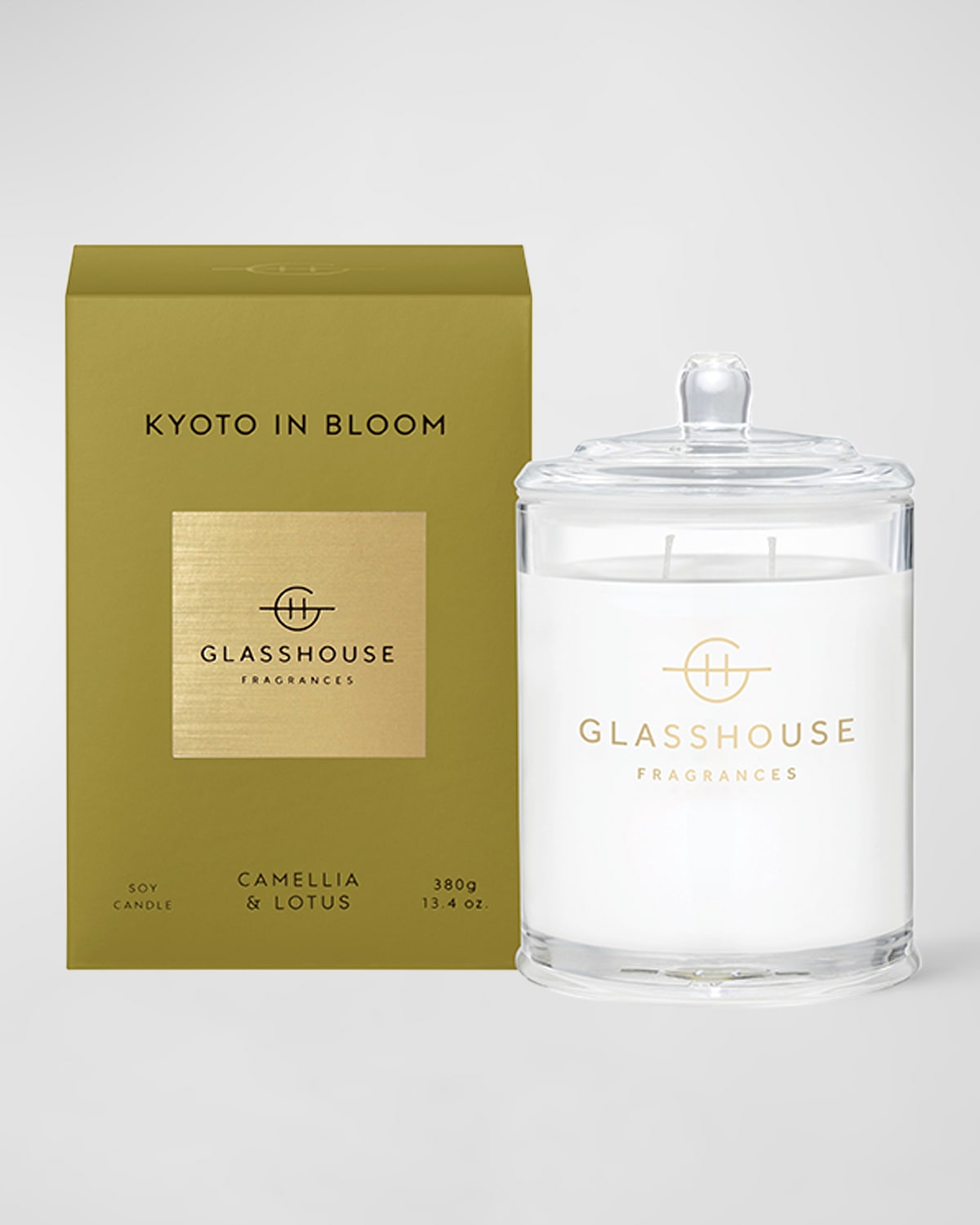 Glasshouse Fragrances 13.4 Oz. Kyoto In Bloom Scented Candle In Gold