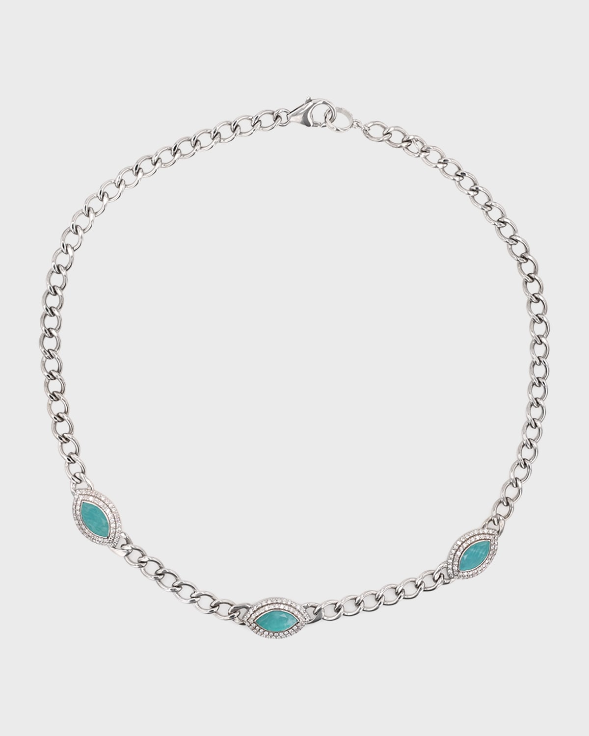 Sheryl Lowe Amazonite And Diamond Double Halo Havana Chain Necklace