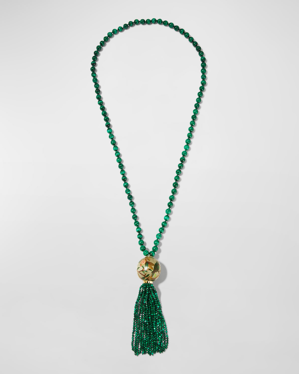Yellow Gold SF x Moye Marquise Mala Bead Necklace with Malachite and Guava
