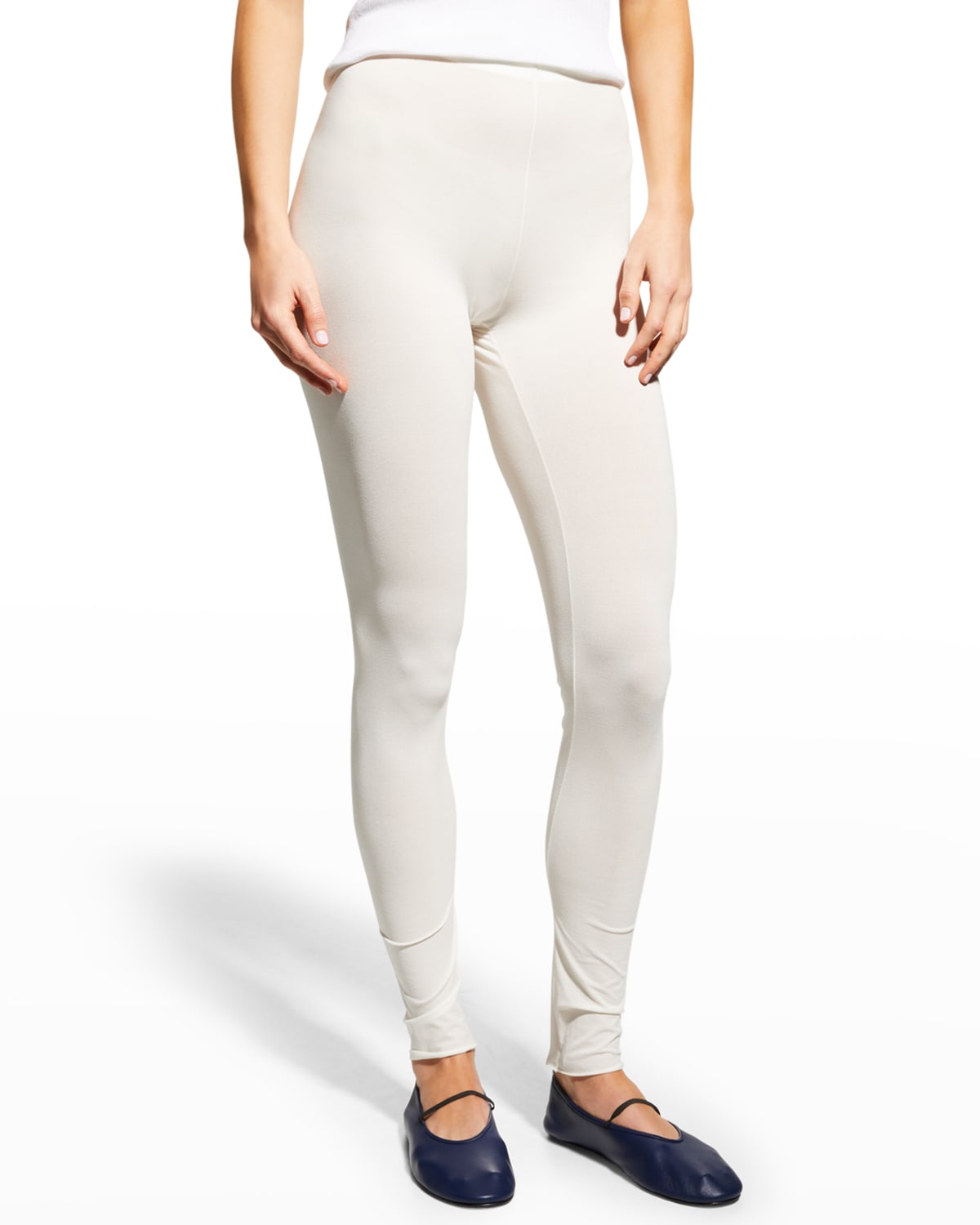 The Row Fraidy Stretch-silk Jersey Leggings In Natural White