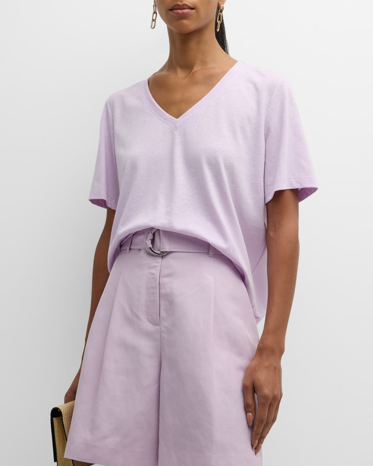 Shop Lafayette 148 James V-neck Linen Tee In Dried Blossom