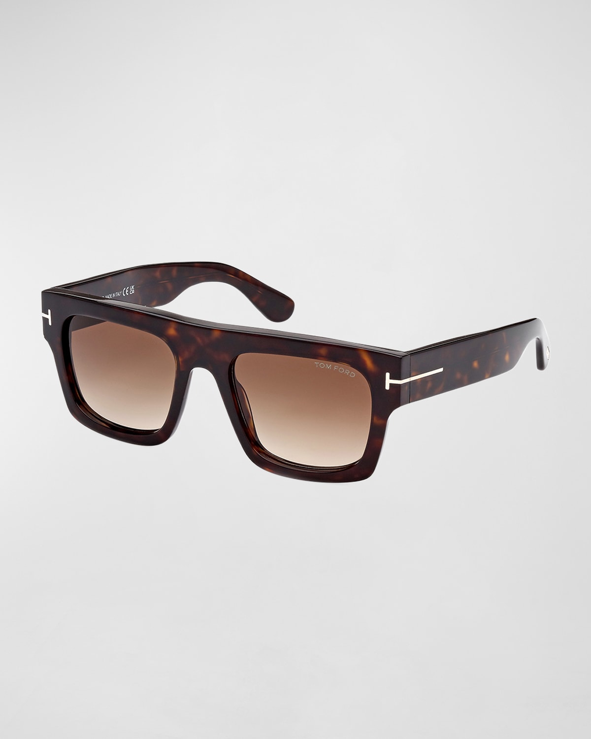 TOM FORD MEN'S FAUSTO M T-LOGO SQUARE FLAT-TOP SUNGLASSES