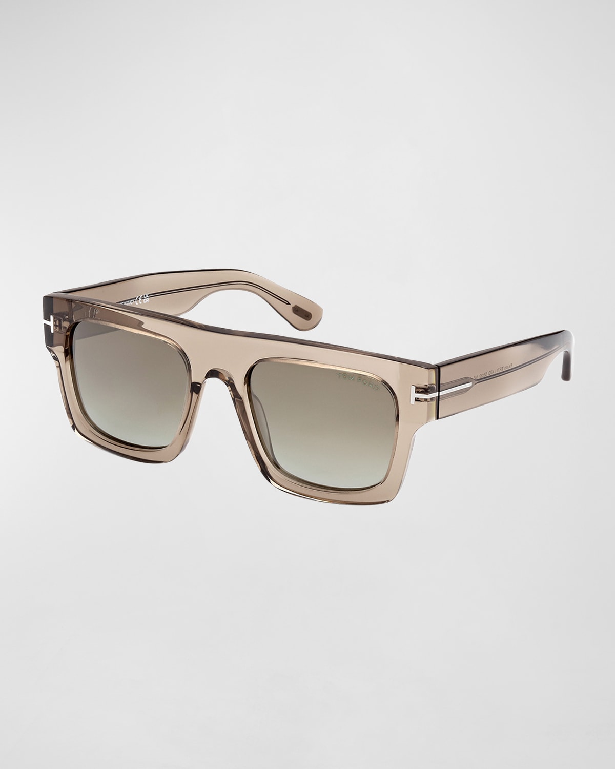 Shop Tom Ford Men's Fausto M T-logo Square Flat-top Sunglasses In Light Brown