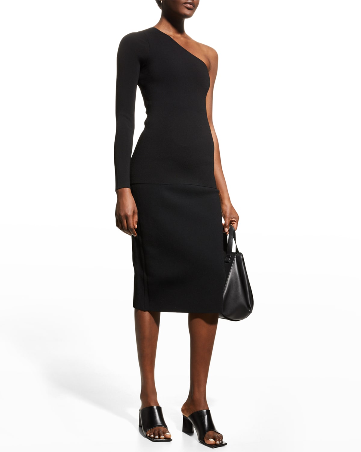 Victoria Beckham Fitted Ribbed Stretch-woven Midi Skirt In Black