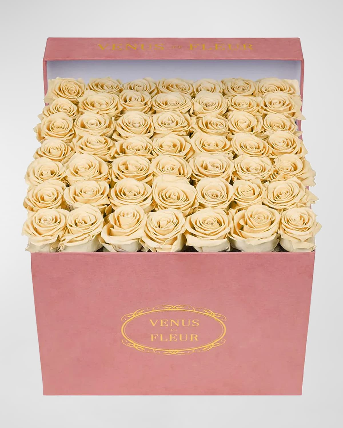 Shop Venus Et Fleur Large Square Pink Suede Bouquet Of Roses In Champagne