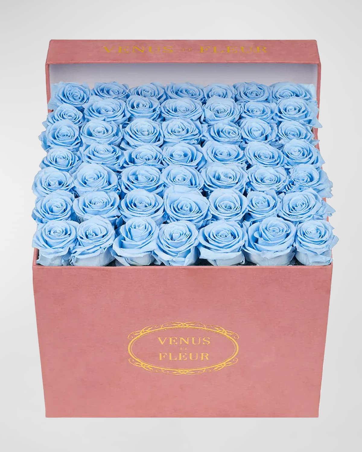 Shop Venus Et Fleur Large Square Pink Suede Bouquet Of Roses In Baby Blue