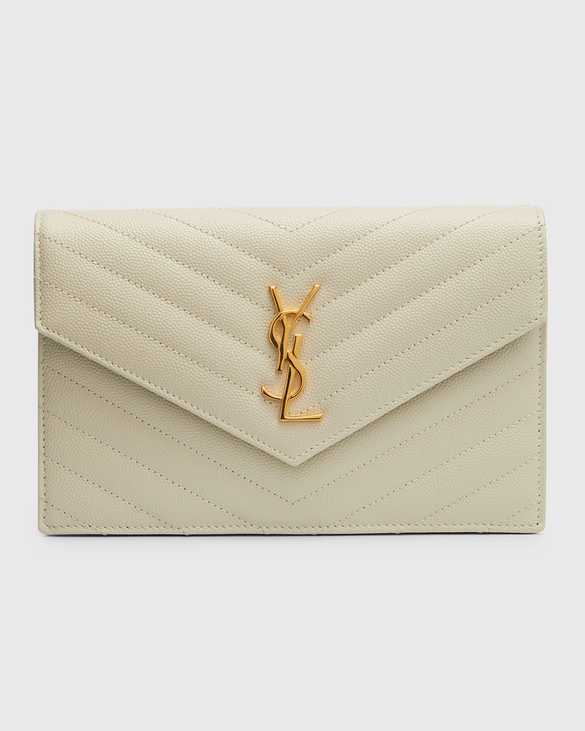 Saint Laurent Beige Leather Monogram Envelope Wallet-On-Chain