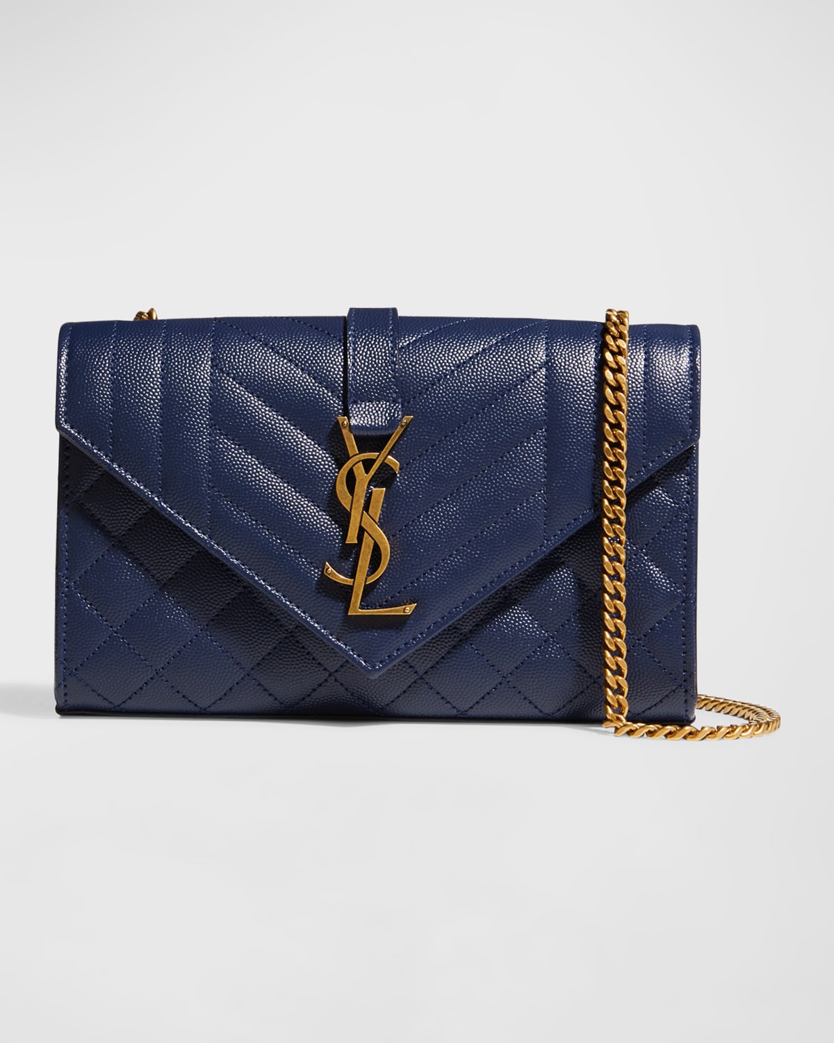 Saint Laurent Triquilt Small Grained Leather Crossbody Bag In Blue Char