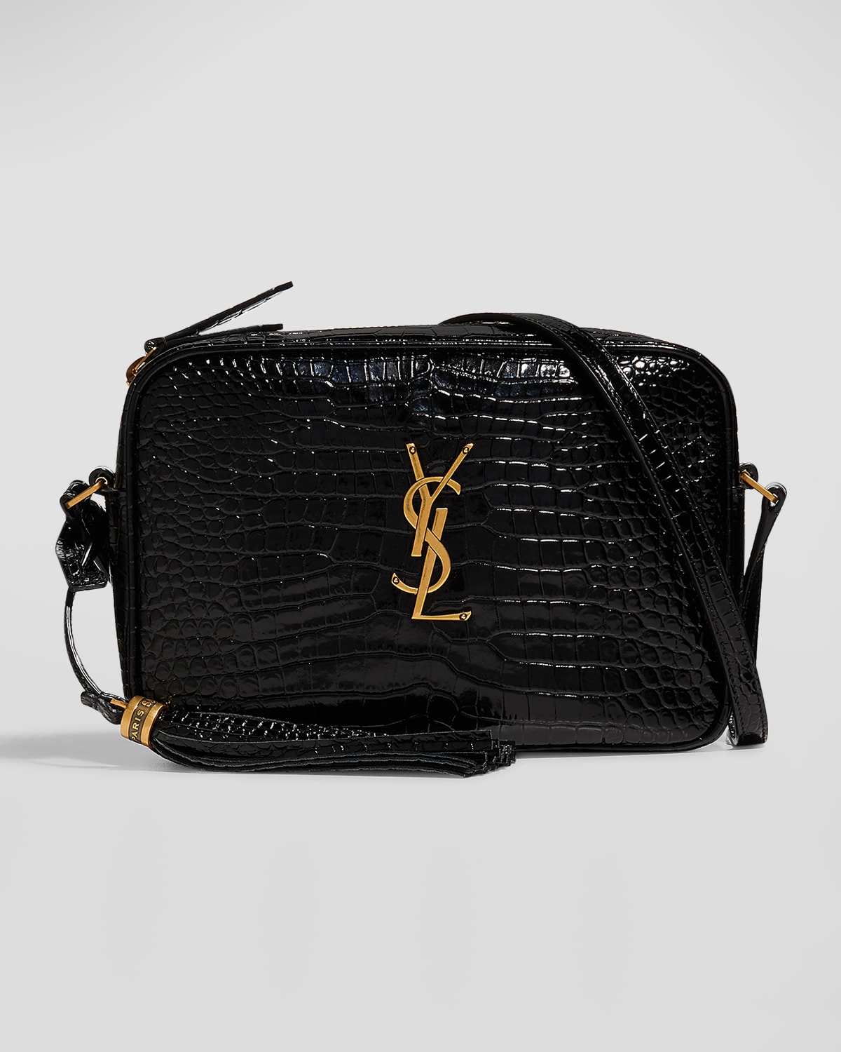 SAINT LAURENT LOU MEDIUM YSL CAMERA BAG WITH TASSEL IN CROC EMBOSSED LEATHER