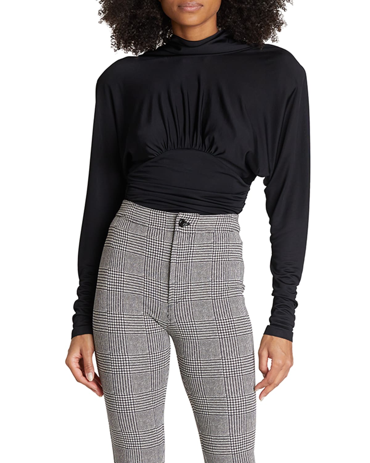 Saint Laurent Draped Jersey Open-back Top In Nero