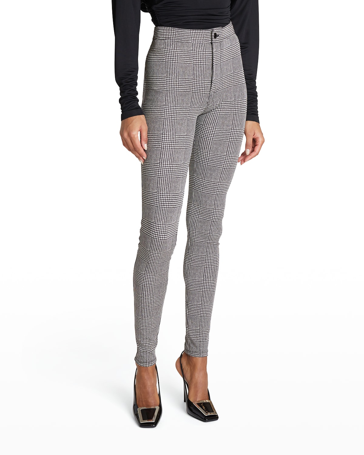 Saint Laurent Prince de Galles Plaid Jersey Leggings Smart Closet
