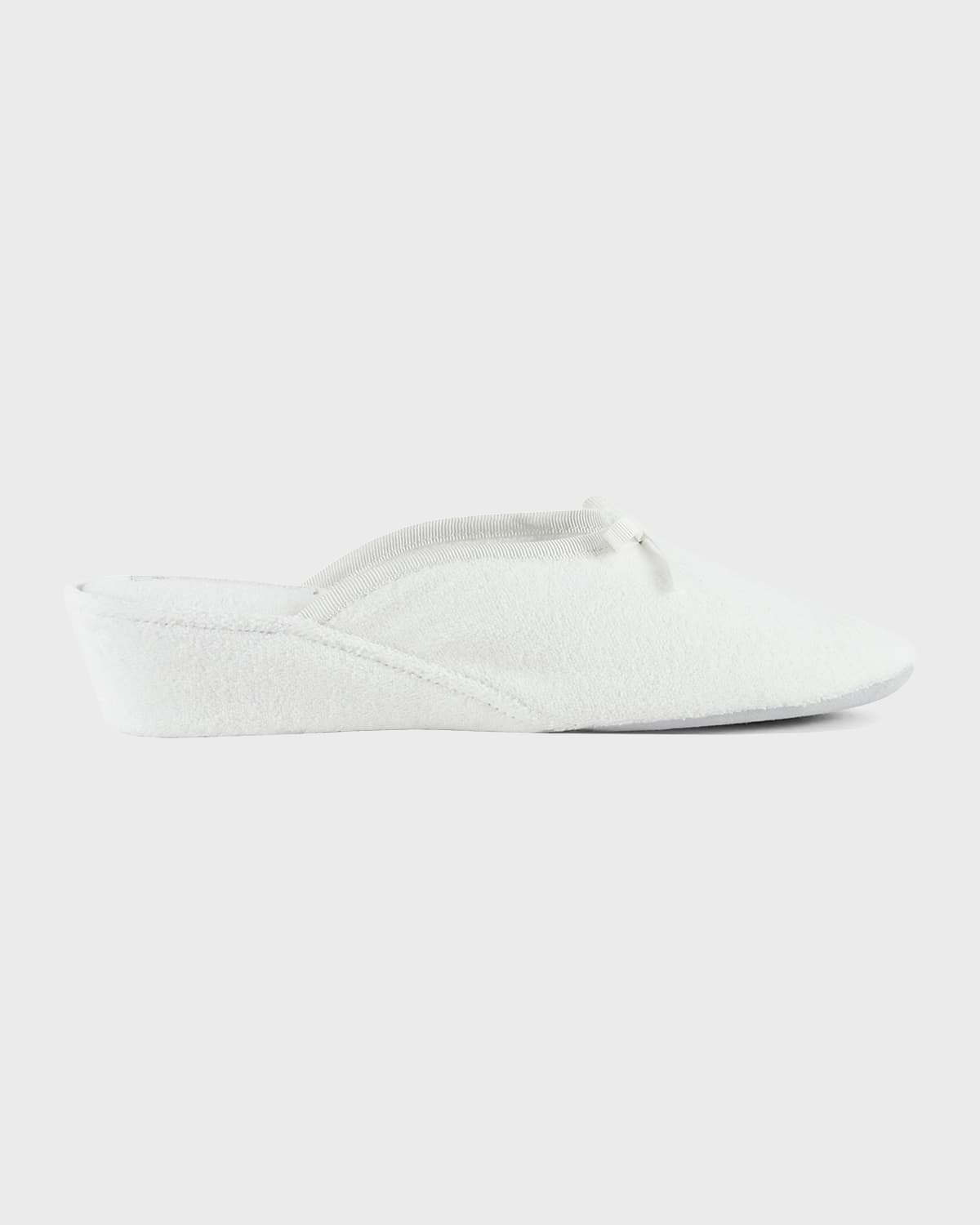 Jacques Levine Terrycloth Wedge Slippers W/ Bow In White