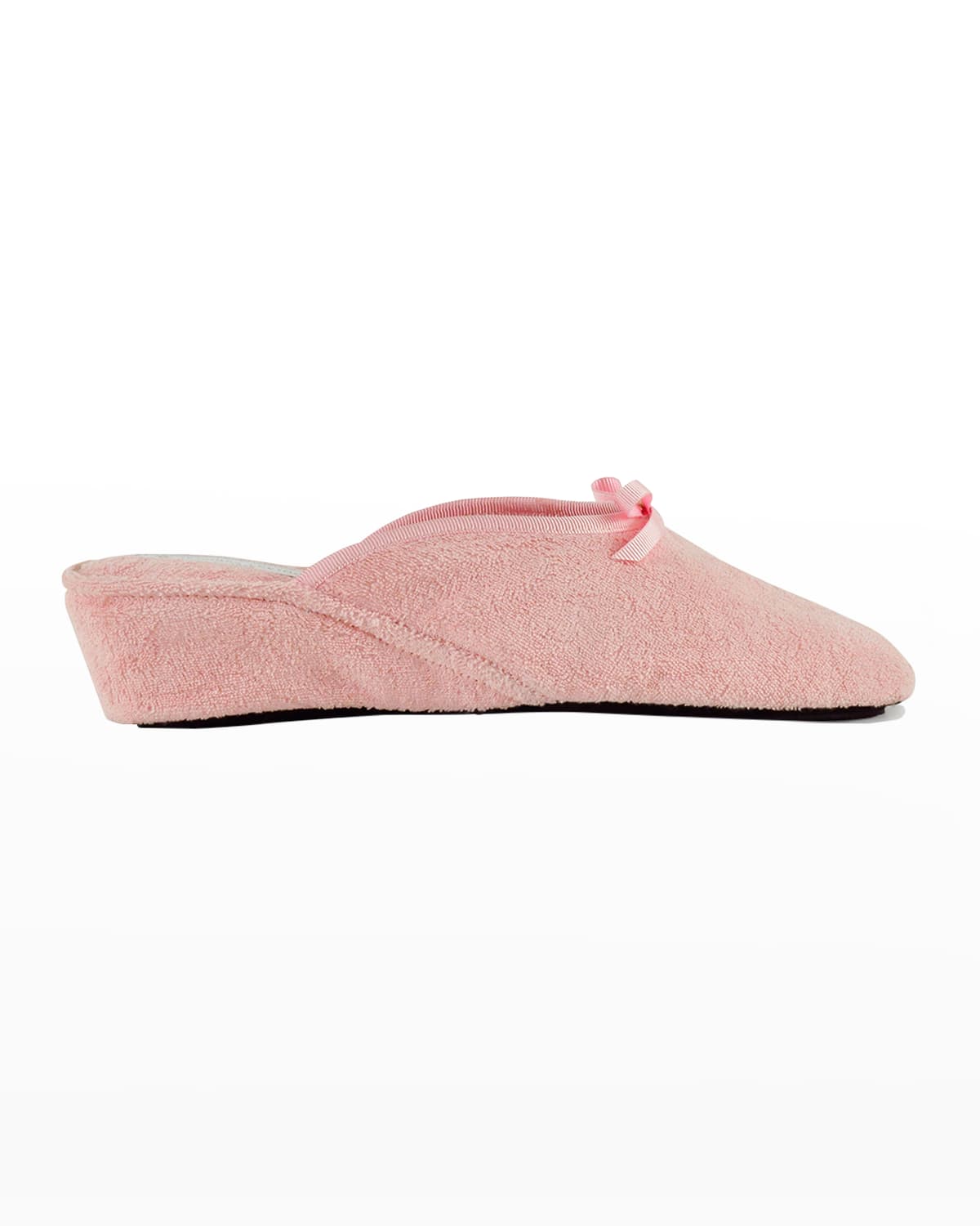 Jacques Levine Terrycloth Wedge Slippers W/ Bow In Pink