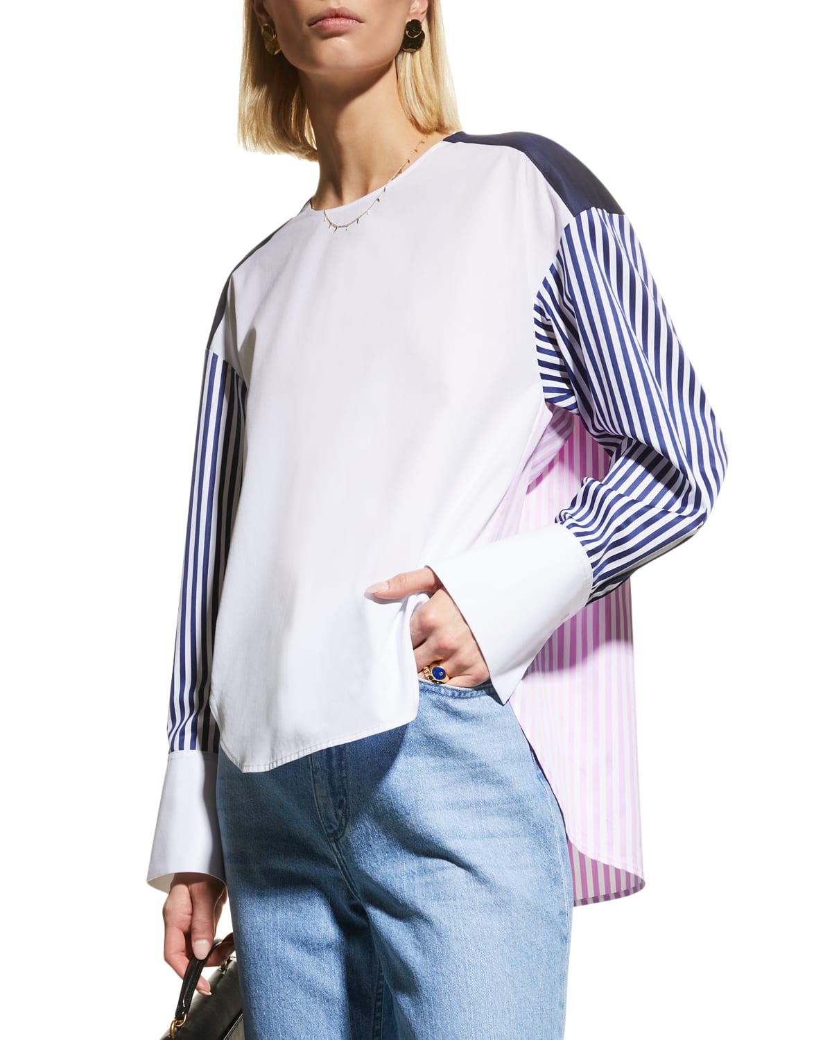 Partow Striped Patchwork Cotton Poplin Shirt