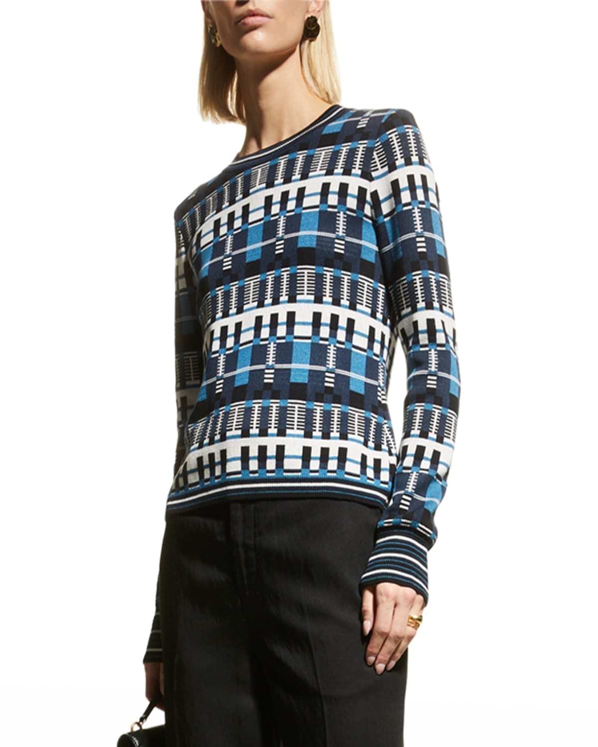 PARTOW Kia Abstract Jacquard Silk-Wool Sweater