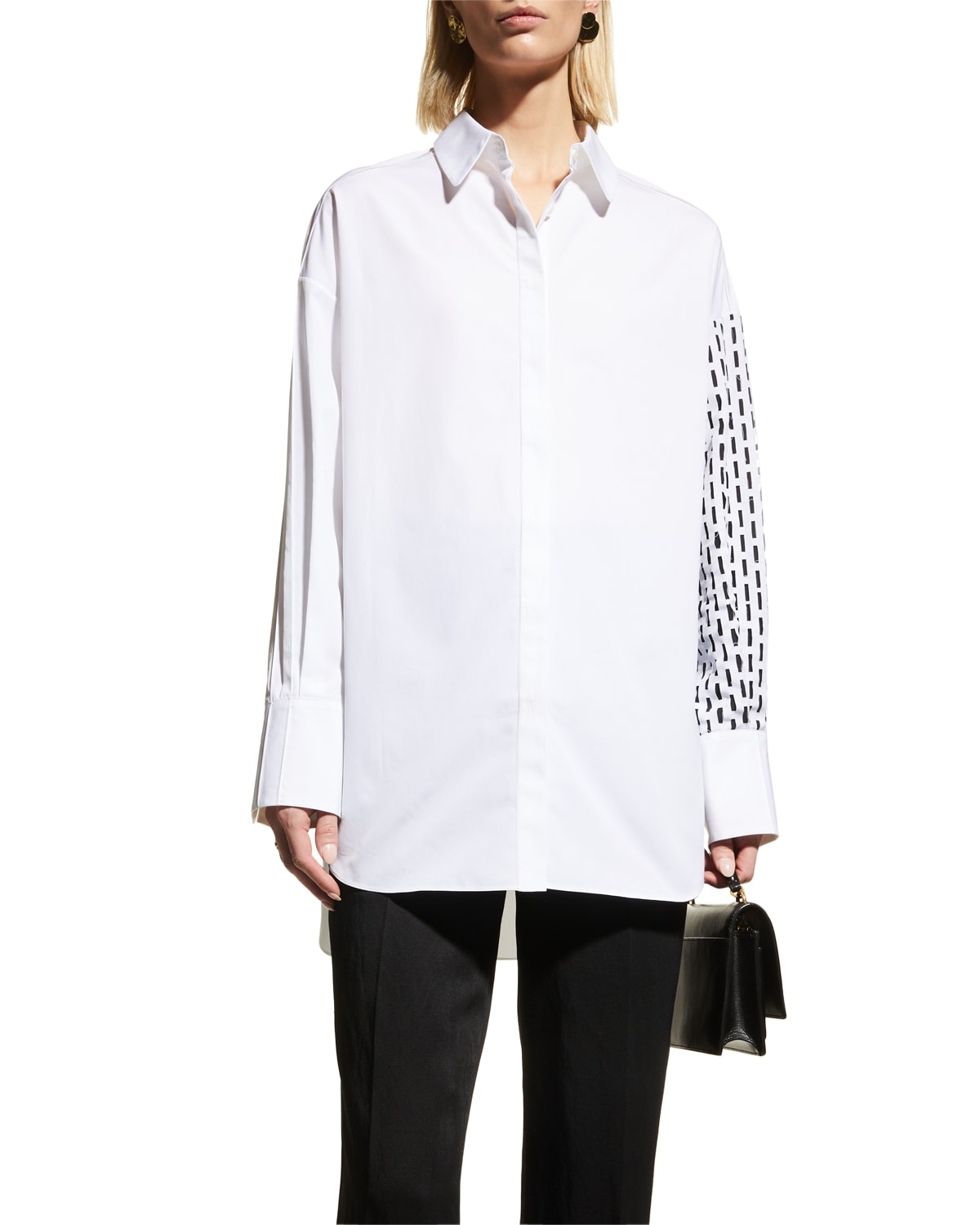 PARTOW Laser-Cut Sleeve High-Low Collared Shirt