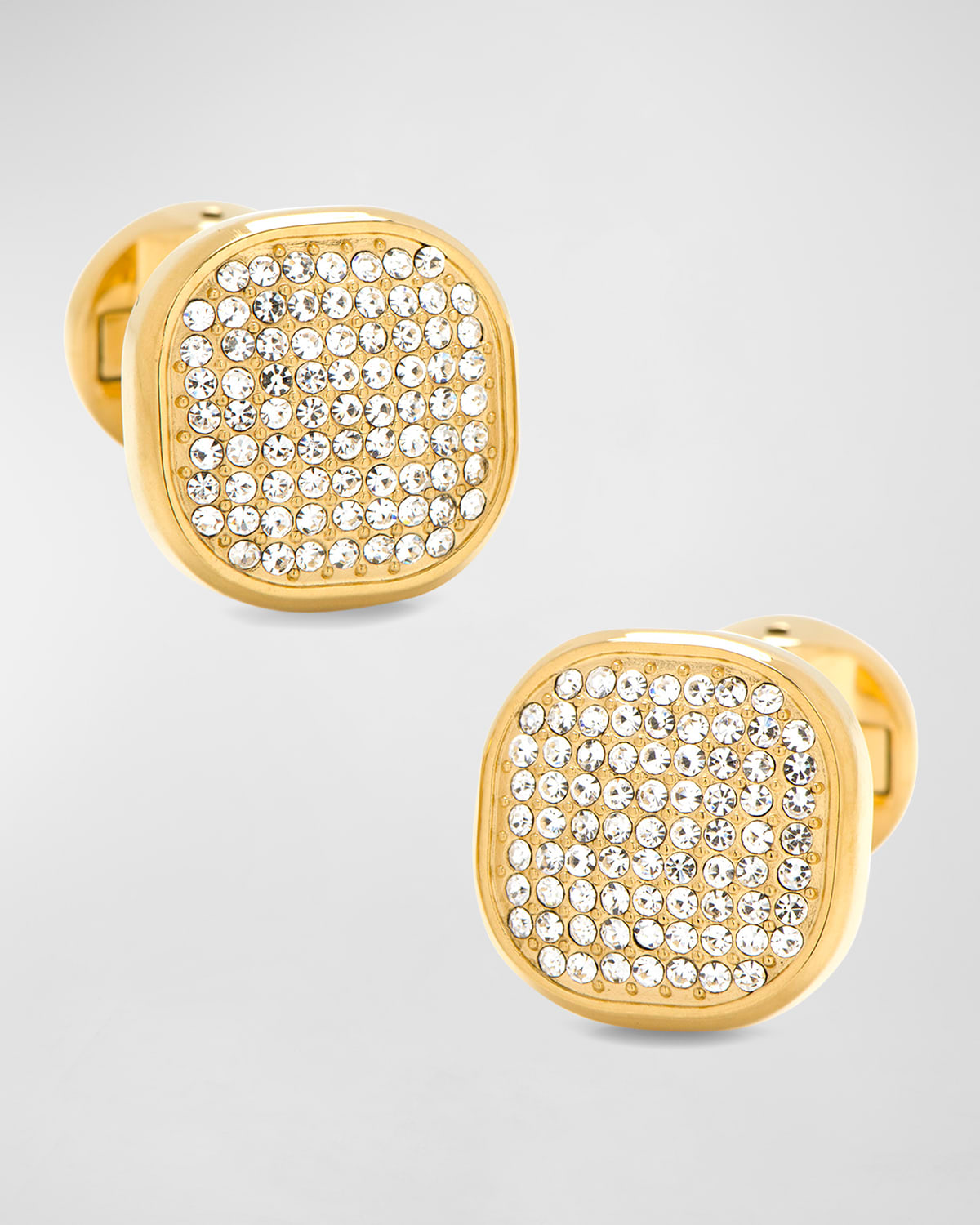 Gold Stainless Steel White Pave Crystal Cufflinks