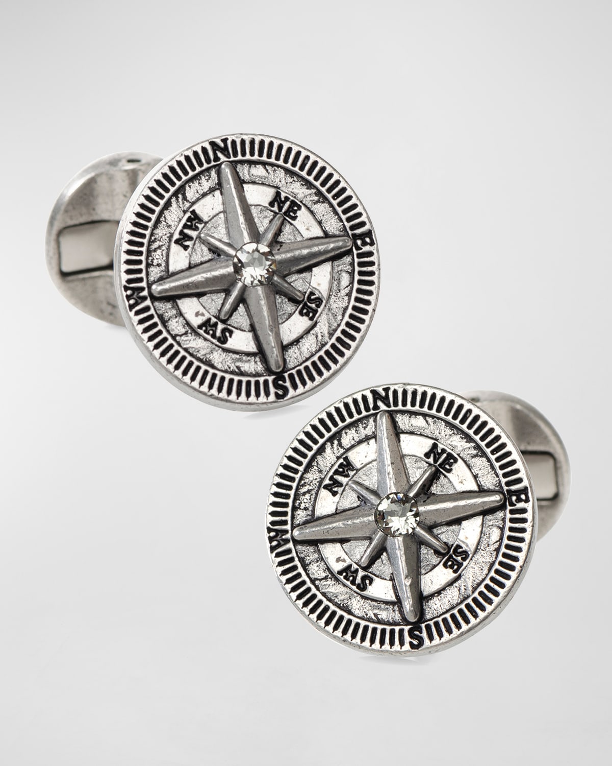 Cufflinks, Inc Antique Compass Stainless Steel Cufflinks In Silver