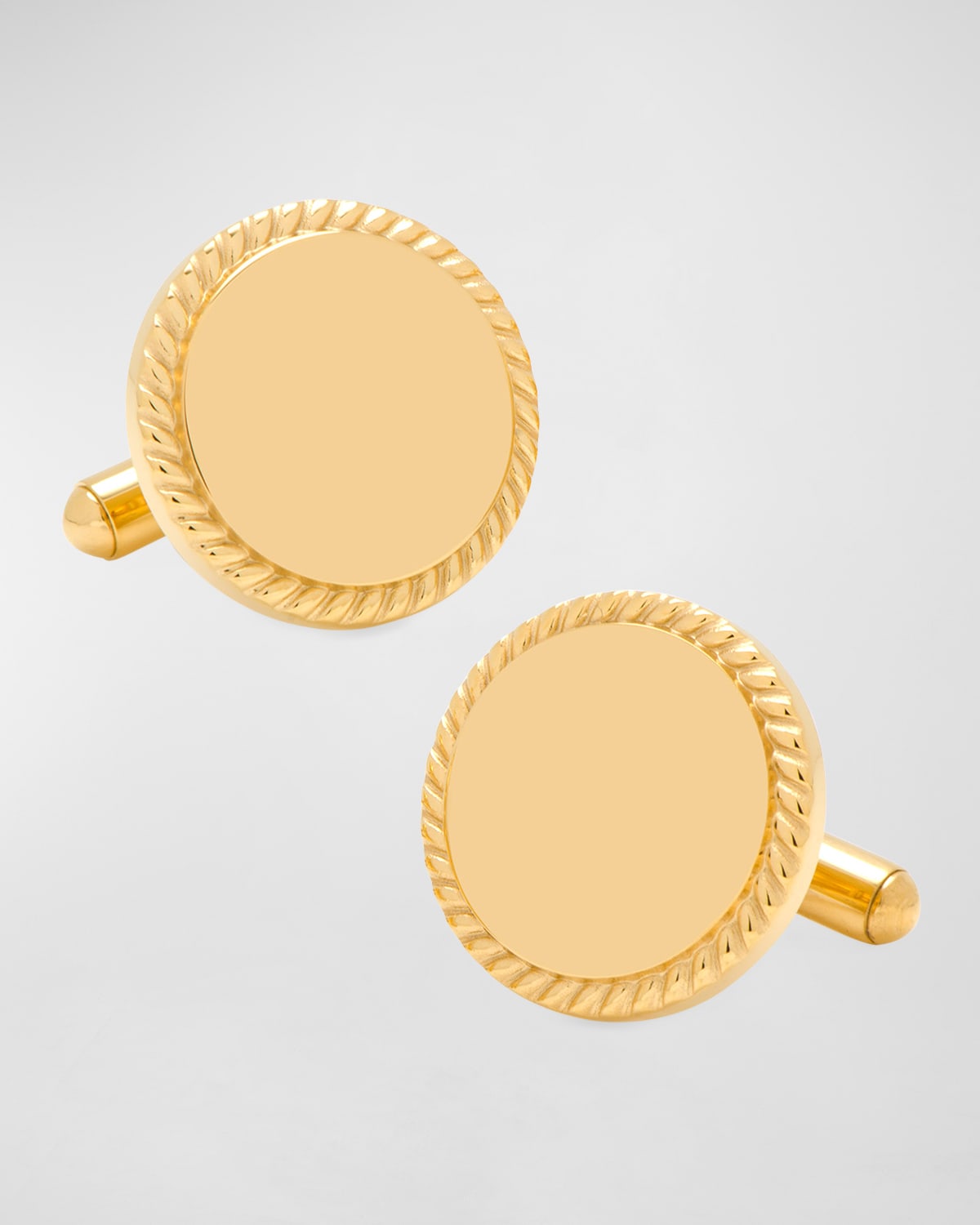14K Gold-Plated Rope Border Round Engravable Cufflinks