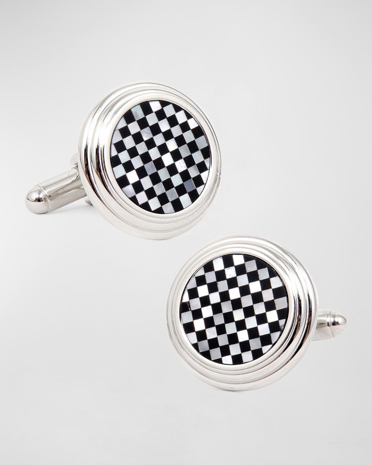 CUFFLINKS, INC ONYX AND MOTHER-OF-PEARL CHECKER STEP CUFFLINKS