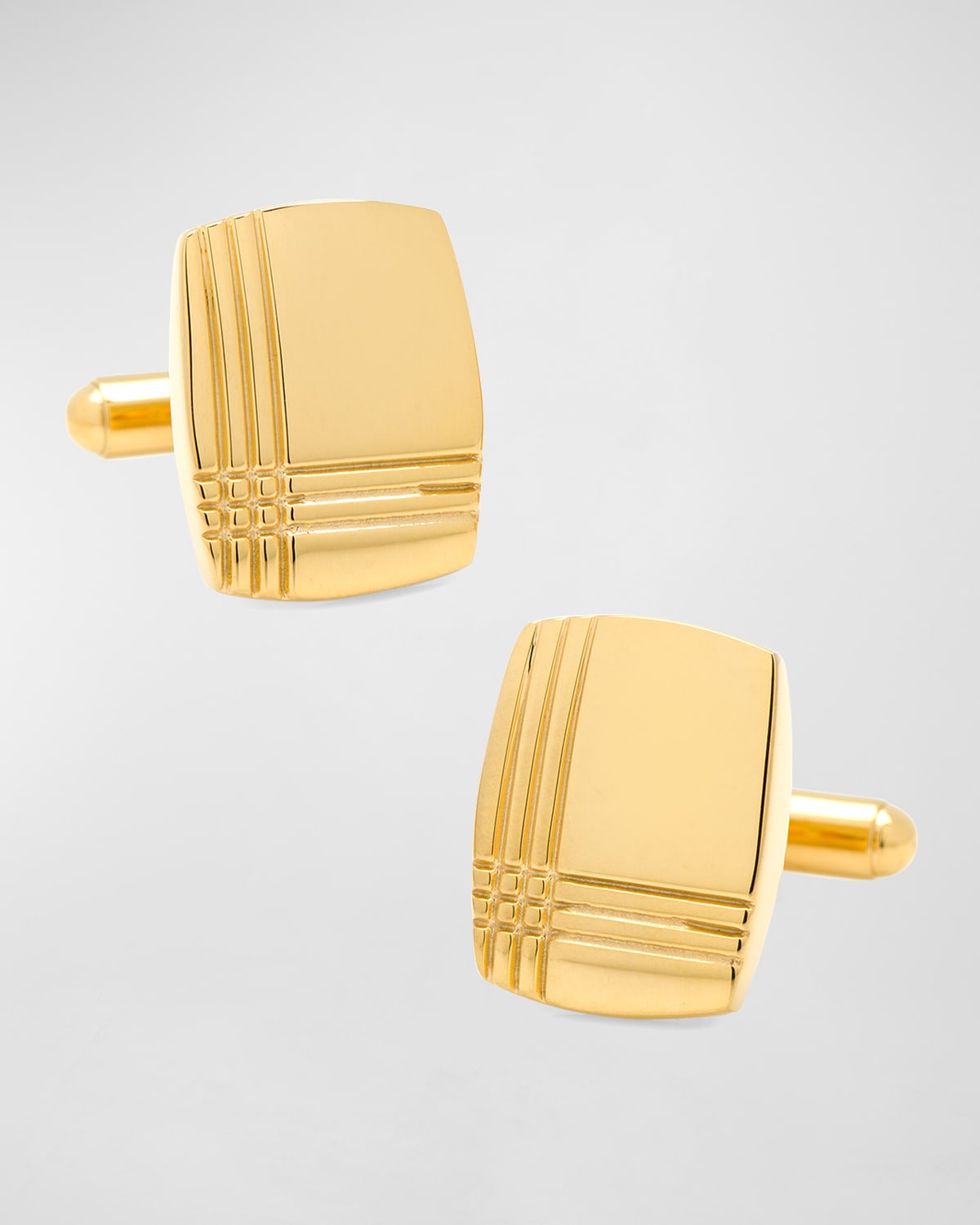 Stainless Steel Gold Tartan Plaid Cufflinks