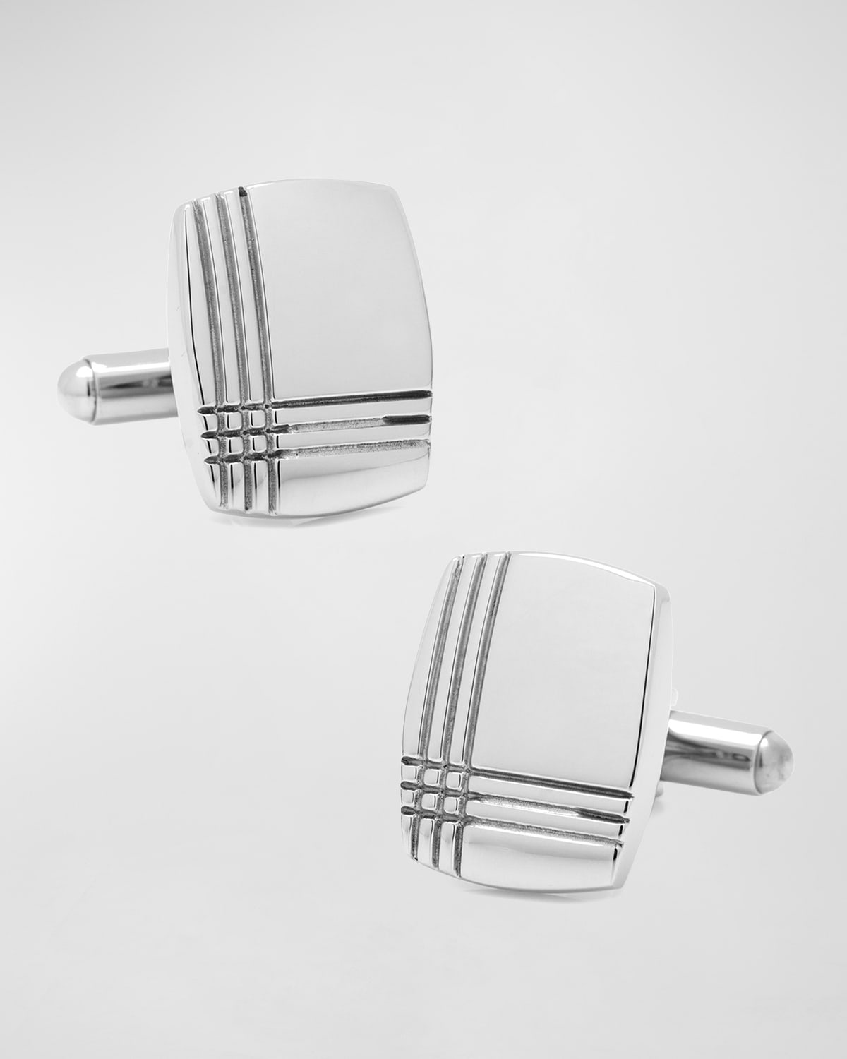 Shop Cufflinks, Inc Stainless Steel Tartan Plaid Cufflinks In Silver