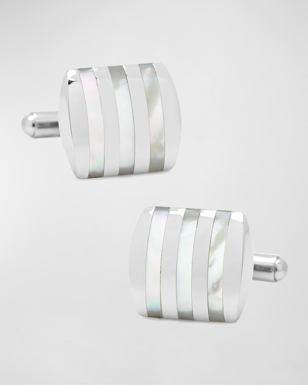 Shop Cufflinks, Inc Stainless Steel Striped Mother-of-pearl Cufflinks In White