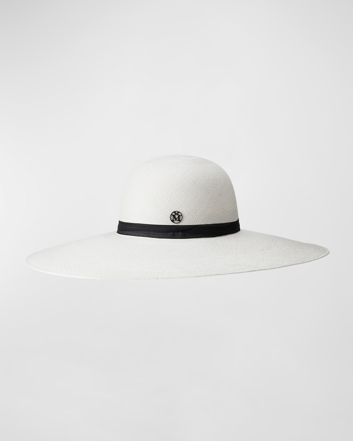 Maison Michel Large-brim Faux-leather Hat In White / Black