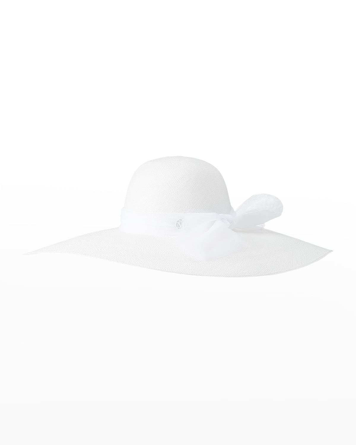 Maison Michel Large-brim Faux-leather Hat W/ Bow Band In White