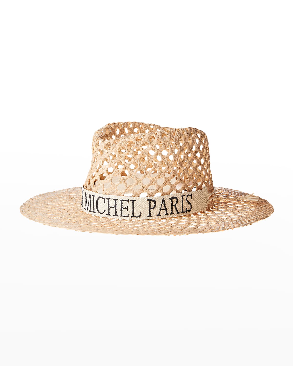 Shop Maison Michel Charles Logo Cutout Raffia Fedora Hat In Natural