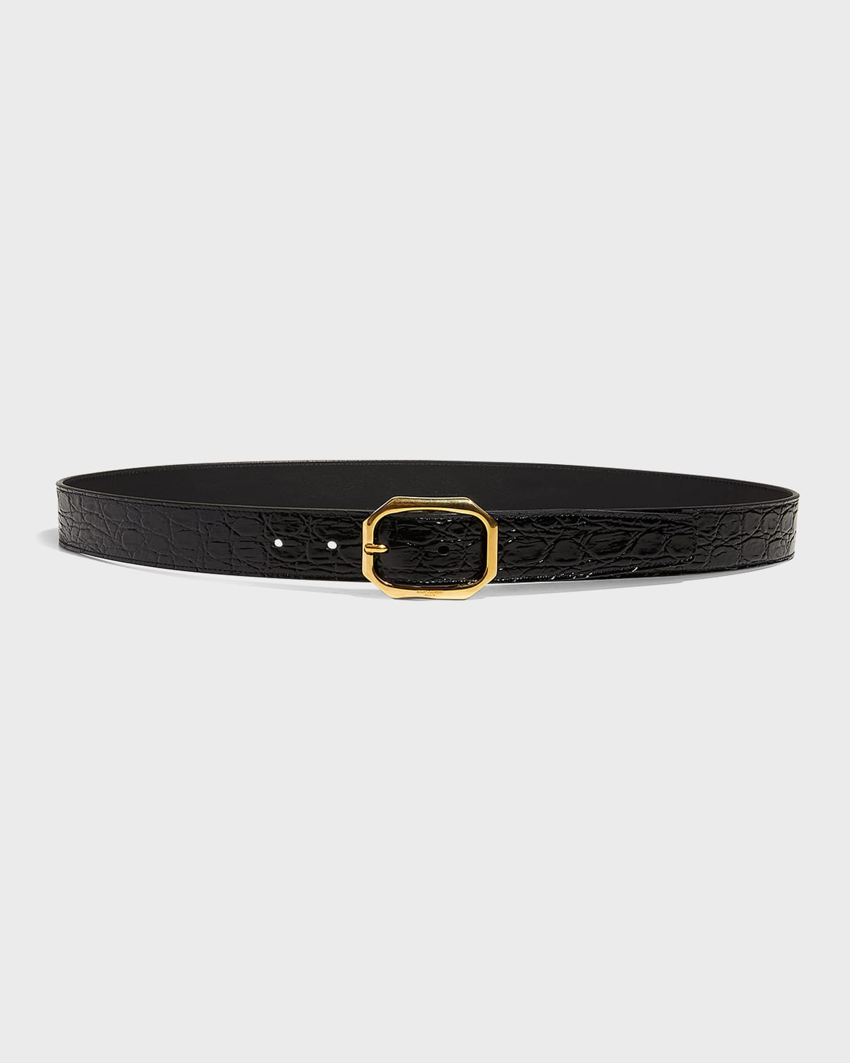 YSL Croc-Embossed Leather Belt