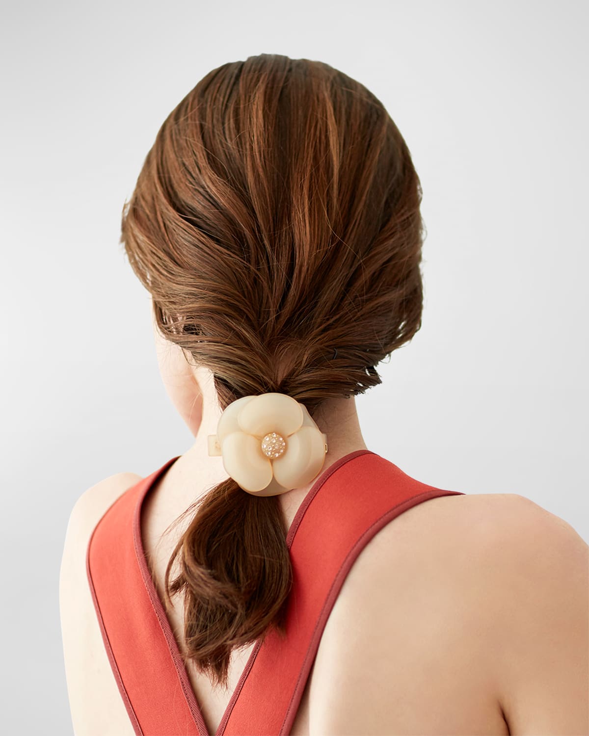 Alexandre De Paris Camelia Flower Crystal Barrette In Beige