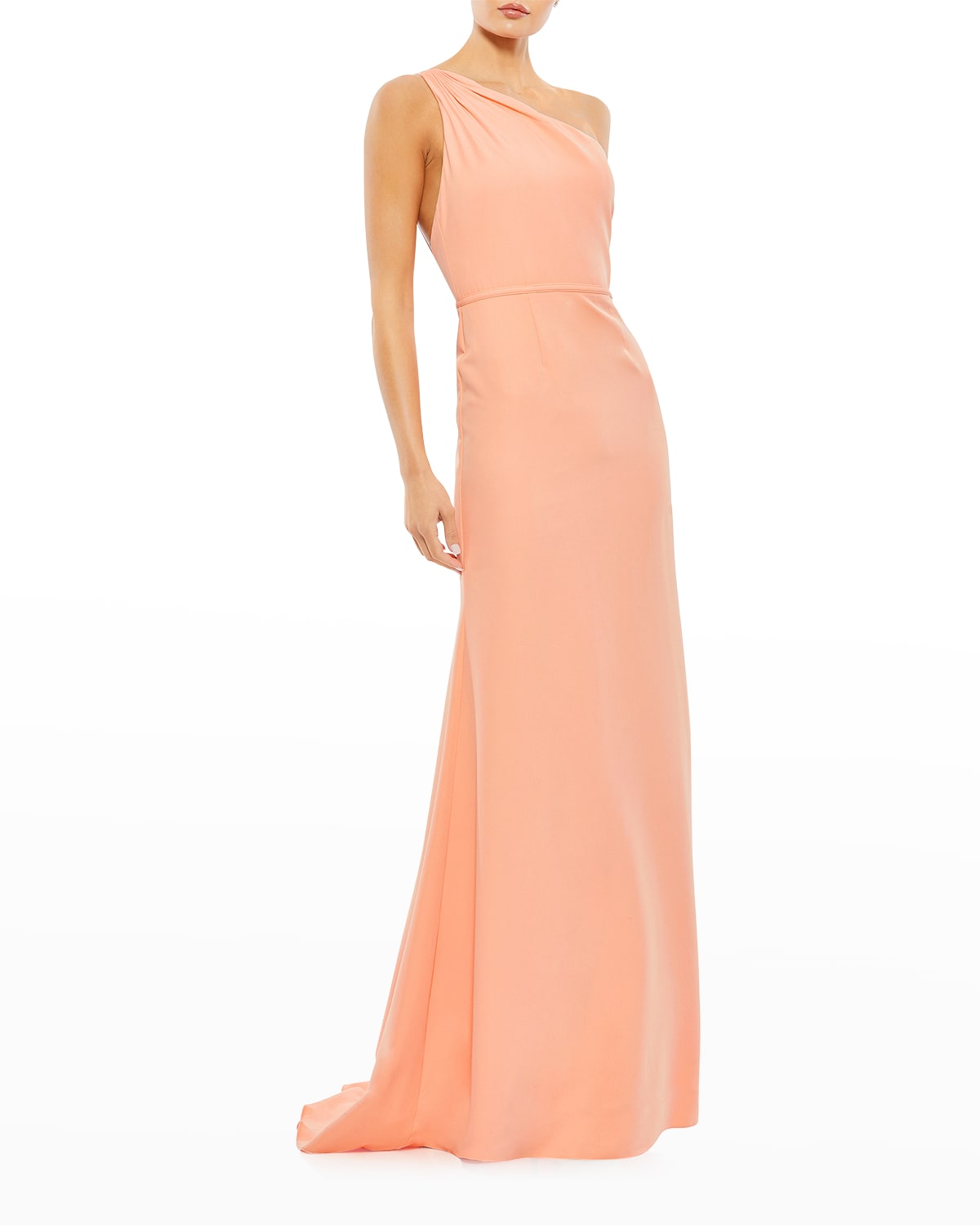 Ieena For Mac Duggal Cutout One-shoulder Gown In Peach