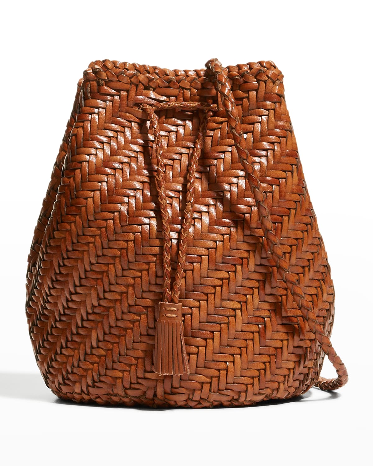 Dragon Diffusion Woven Leather Bucket Crossbody Bag