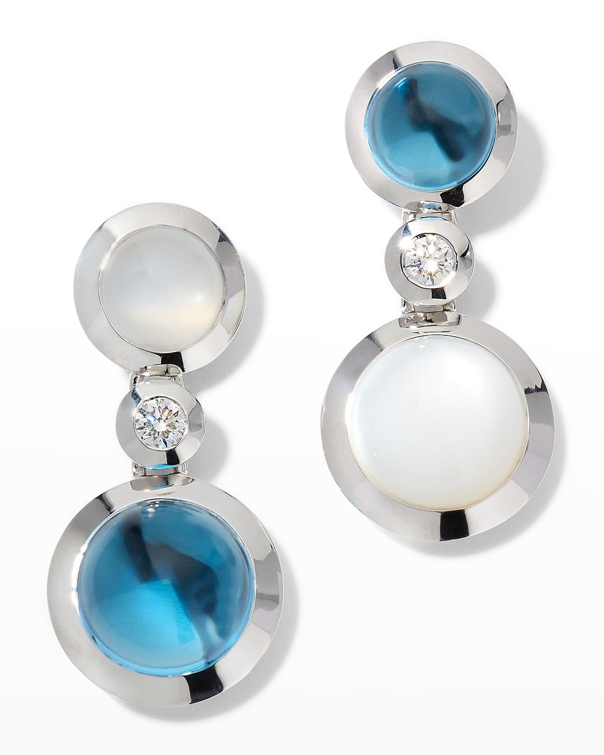 White Gold Bouton Ocean Earrings with 2 Cabochons