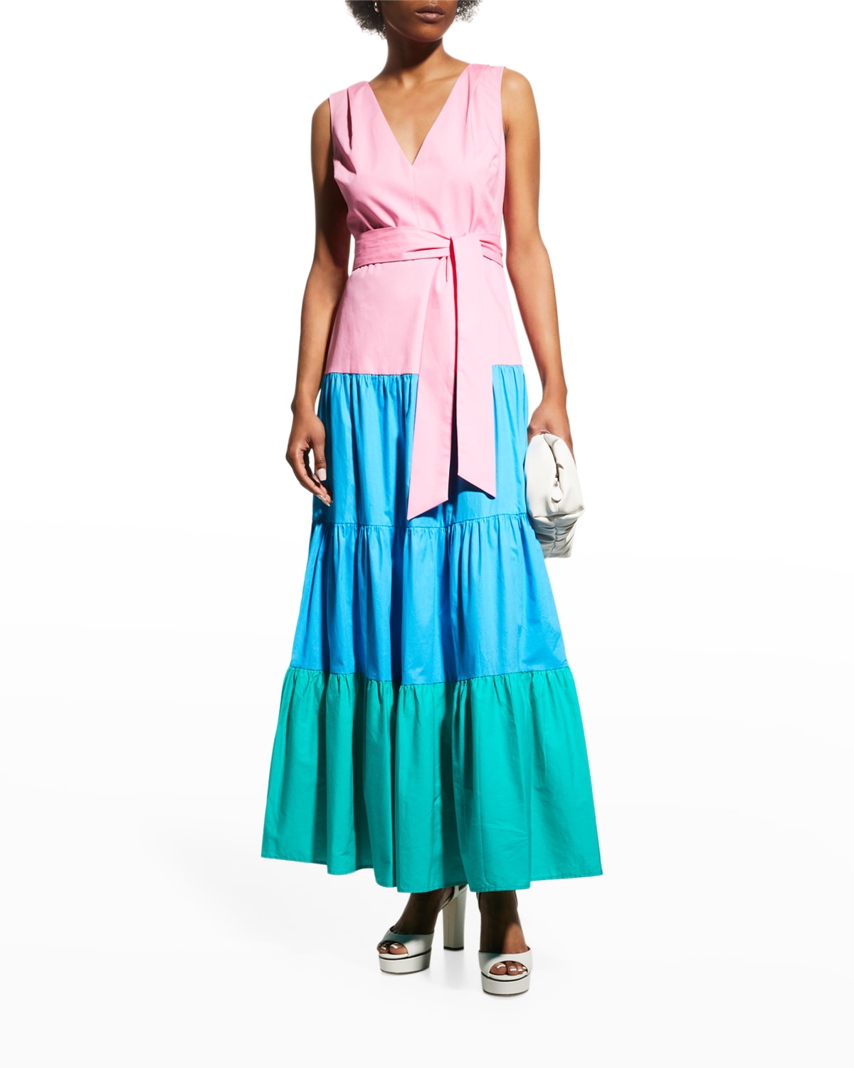MILLY NICOLA TIERED COLORBLOCK MAXI DRESS